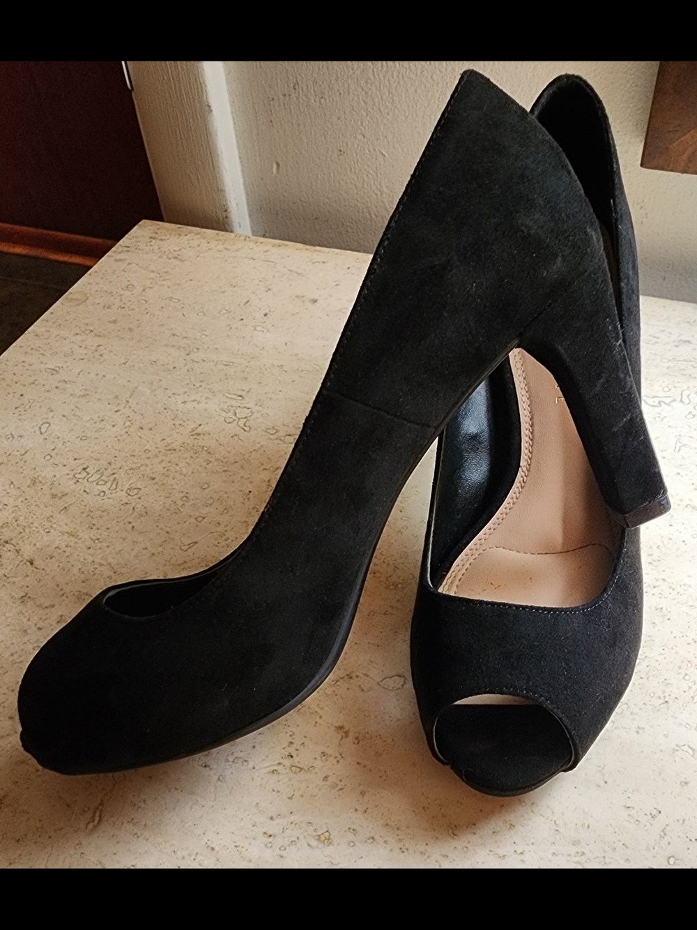 Kelly & Katie Black Suede Peep-Toe High Heels
